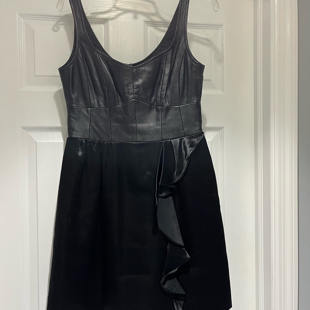 NANETTE LEPORE satin & leather cocktail dress. Size 6. EUC